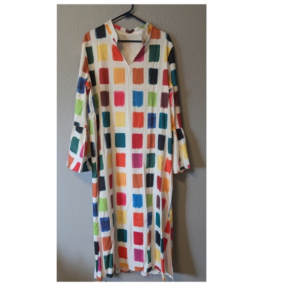 New Long Sleeve Printed Maxi Shift Dress Tunic Style Side Slits Sz.XXL - Picture 6 of 10